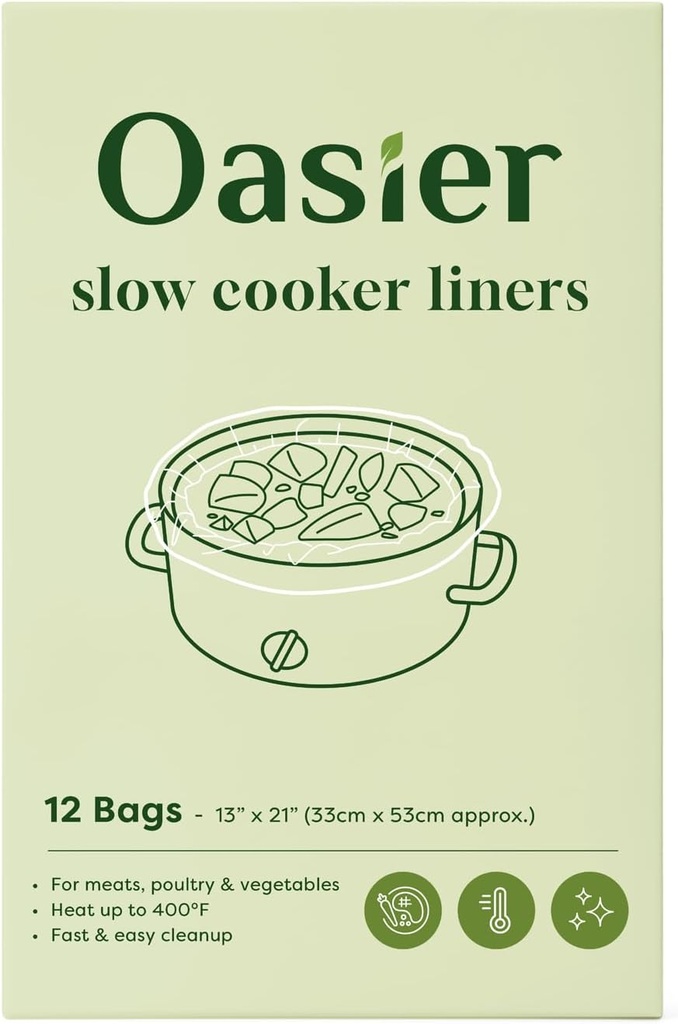Slow Cooker Liners, Disposable Oval Large Size 13" x 21", 12 Count, Fits 3-8 Quart Pot Cooking Bags for Easy Cleanup, Food Safe & Leak-Proof