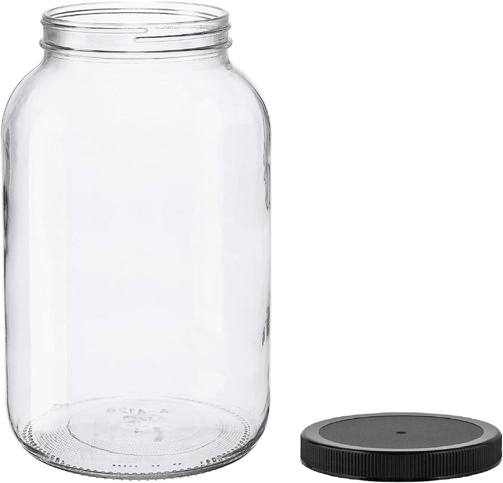 North Mountain Supply 1 Gallon Glass Jar Wide Mouth with Black Plastic Lid - USDA, BPA-Free, Made in the USA - for Fermenting, Storing, Canning, and Much More!