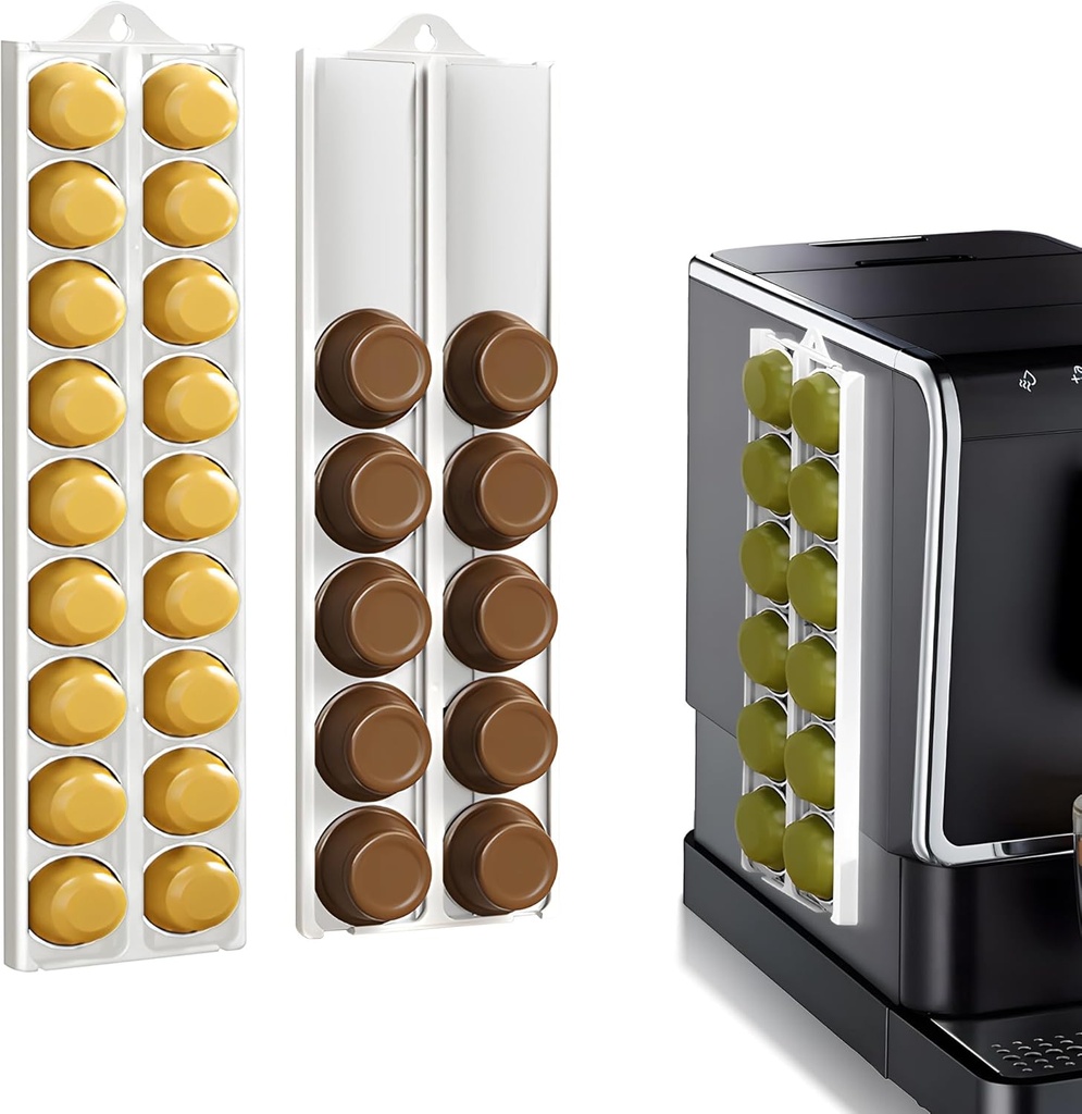 Coffee Pods Holder Compatible for 36 Nespresso Original Pods, Adjustable Capsule Organizer & Storage for 37-58mm/1.46-2.28inch K-Cups Pods, Ideal Space Saving Coffee Bar Accessory (White, 2 Pack)