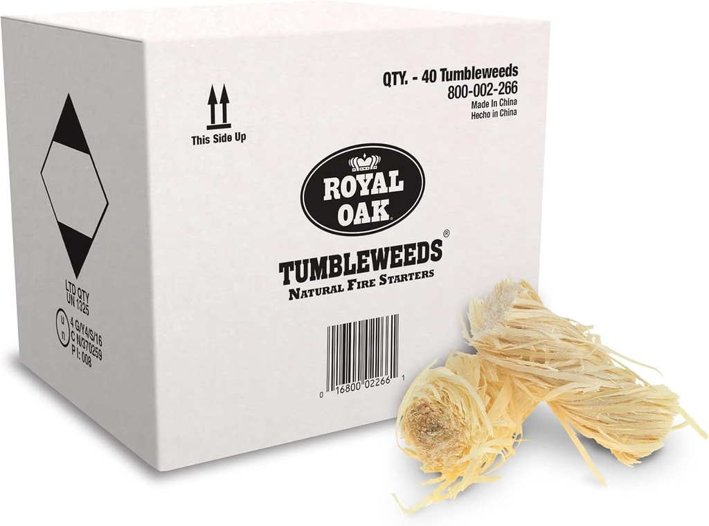 Royal Oak Tumbleweeds All Natural Fire Starter Charcoal Firestarter for Grilling, BBQ, Wood Stoves, Campfires, No Odor and Water Resistant, 40 Pack