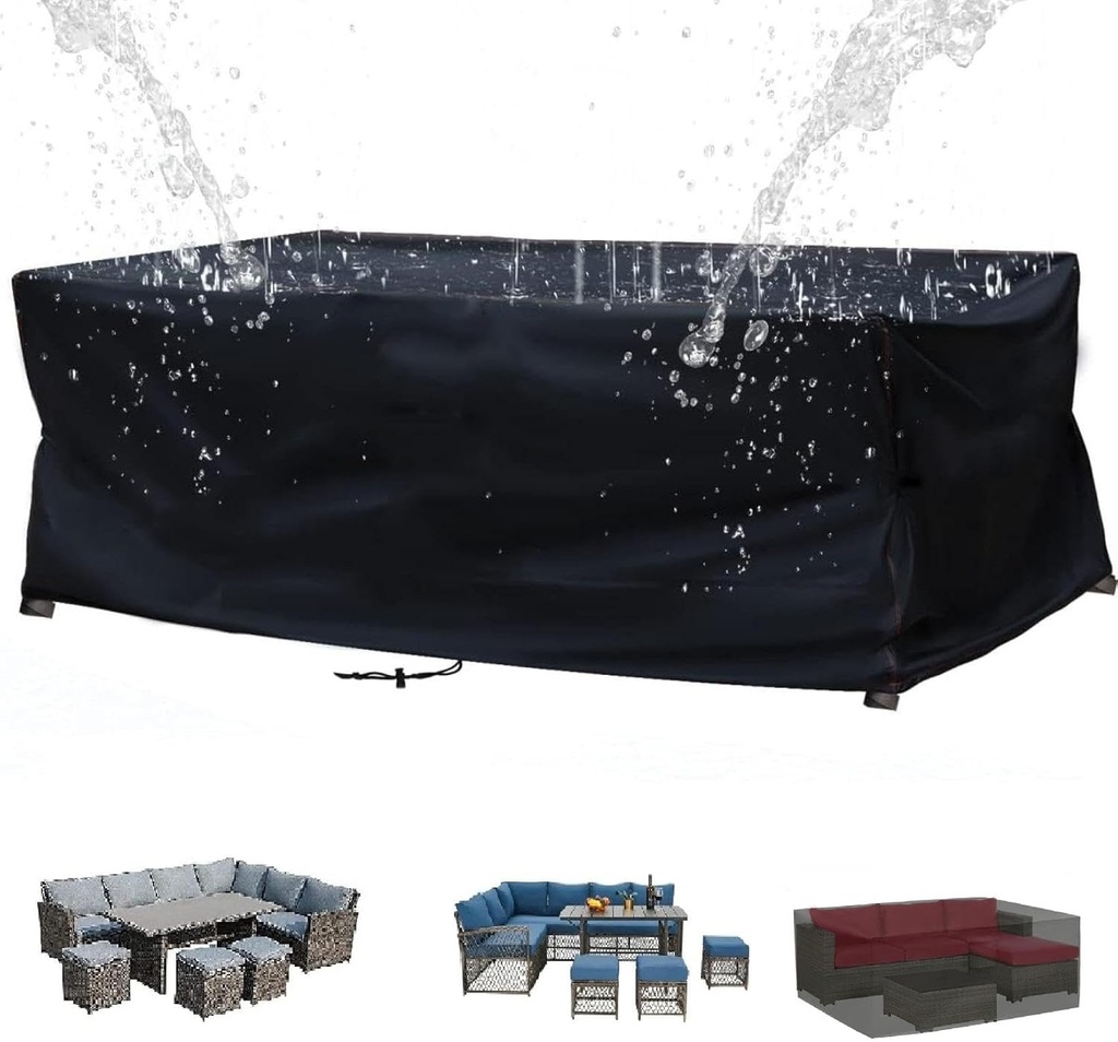 Large Patio Furniture Cover 144"L X114"W X 30"H/365x290x75cm Outdoor Furniture Cover Set,Furniture Cover Outside for Sectional Conversation Set, All Weather Protection Dining Table Chair Set Cover
