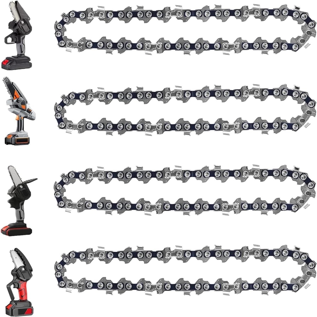 6 Inch Mini Chainsaw Chain Replacement Accessories,4 Pieces Chain Saw Chains for Cordless Electric Portable Mini Chainsaw for Pruning Shears Wood Cutting(37 Drive Links)