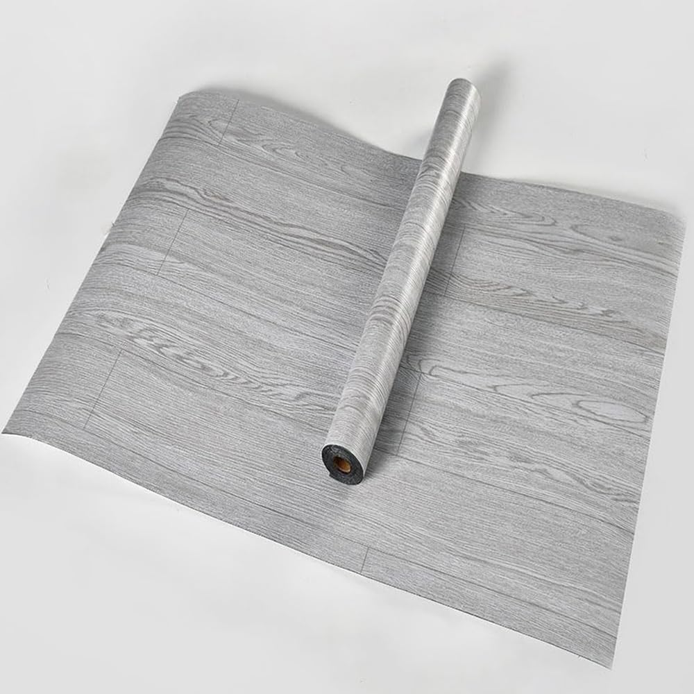 Aozey 3D Retro Laminate Vinyl Flooring Roll, Peel and Stick Linoleum Wood Grain, Vinyl Plank Floor Tiles, Sticky Tiles for Bathroom, Kitchen, RV, Renter Friendly (White Oak, 23.6'' X 196.8'')