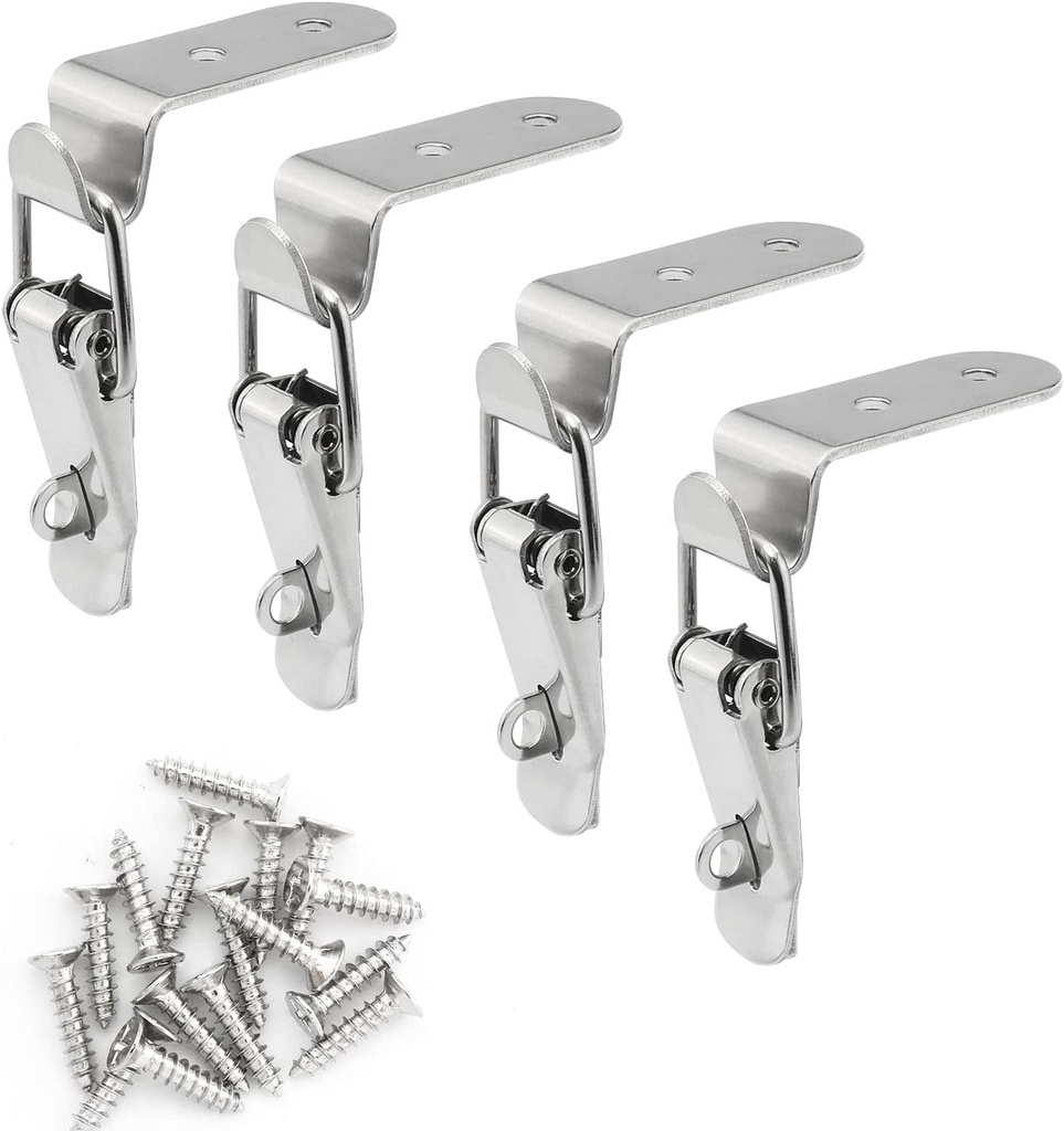 4PCS Stainless Steel 90-Degree Tool Box Hood Locks Latches, Tool Box Hasps, Cabinet Trunk Trailer Tool Box Door Hood Locks Latches, Closet Case Box Chest Barn Crate Hasps Latches