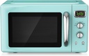 SIMOE Retro Microwave Oven 0.9Cu.ft，900W Compact Countertop Microwave w/5 Micro Power & 8 Auto Cooking, Child Lock, Timer Setting & Glass Turntable, LED Display, Mint Green