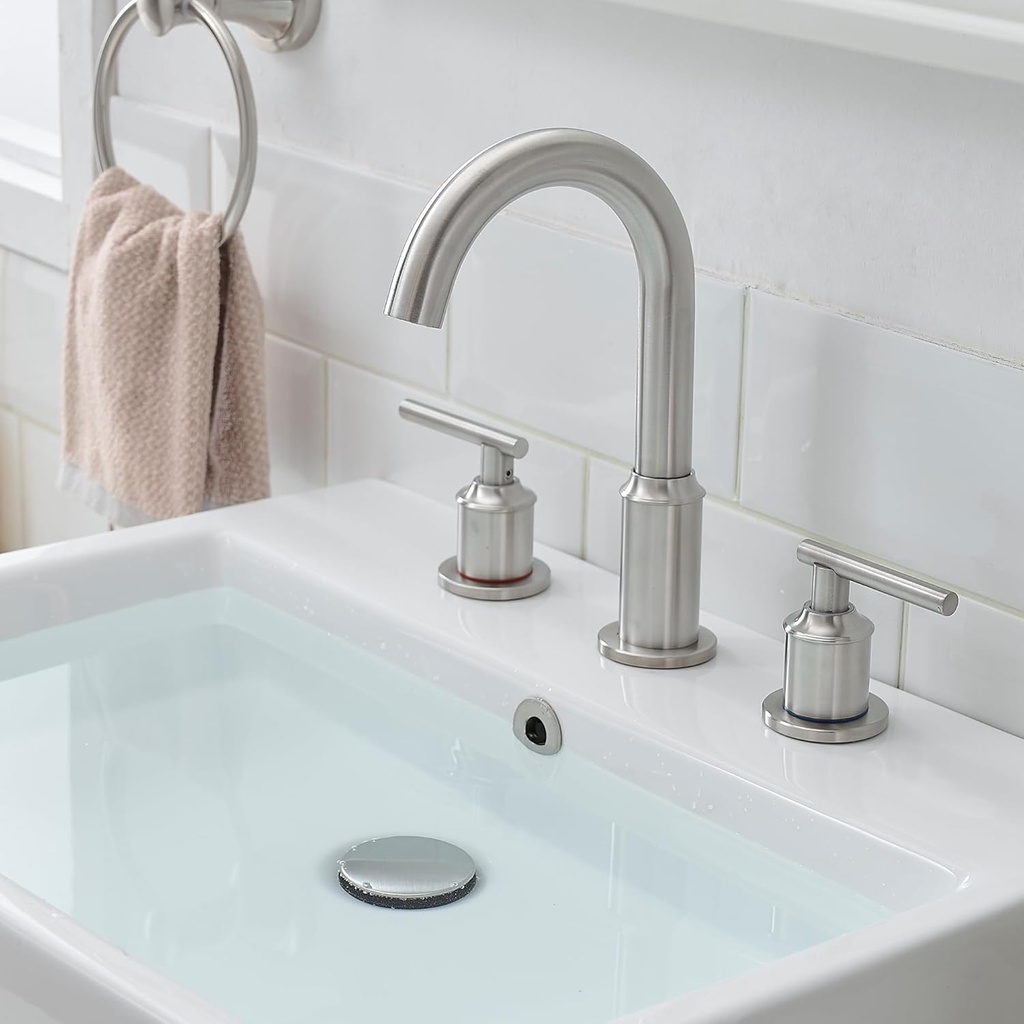 Bathroom Faucets for Sink 3 Hole,8 Inch Widespread Bathroom Sink Faucet with Pop-up Drain and Supply Lines, Stainless Steel Faucet for Vanity RV Farmhouse （Brushed）