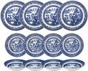 Churchill Blue Willow Dinner Plates, Salad Plates and Coupe Bowls 12 Piece Dinnerware Set, Made In England