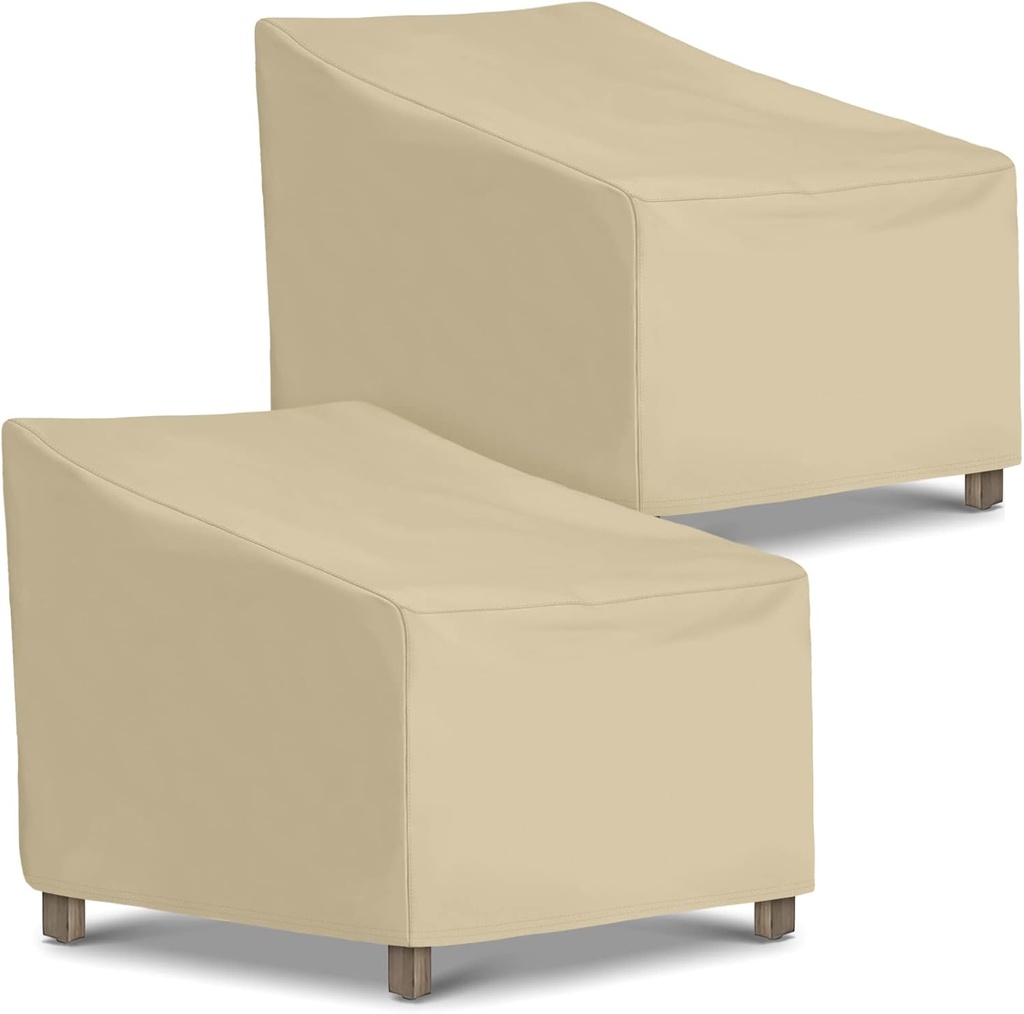 SunPatio Outdoor Chair Covers 2 Pack, Heavy Duty Waterproof Patio Lounge Deep Seat Covers, All Weather Protection Lawn Chair Protector for Outdoor Furniture, 34" L x 37" W x 36"/25'' H, Beige