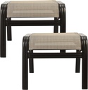 Outdoor Patio Ottoman Seat Textilene Portable Metal Footstool Portable Footrest Patio Chairs 2 Set Beige