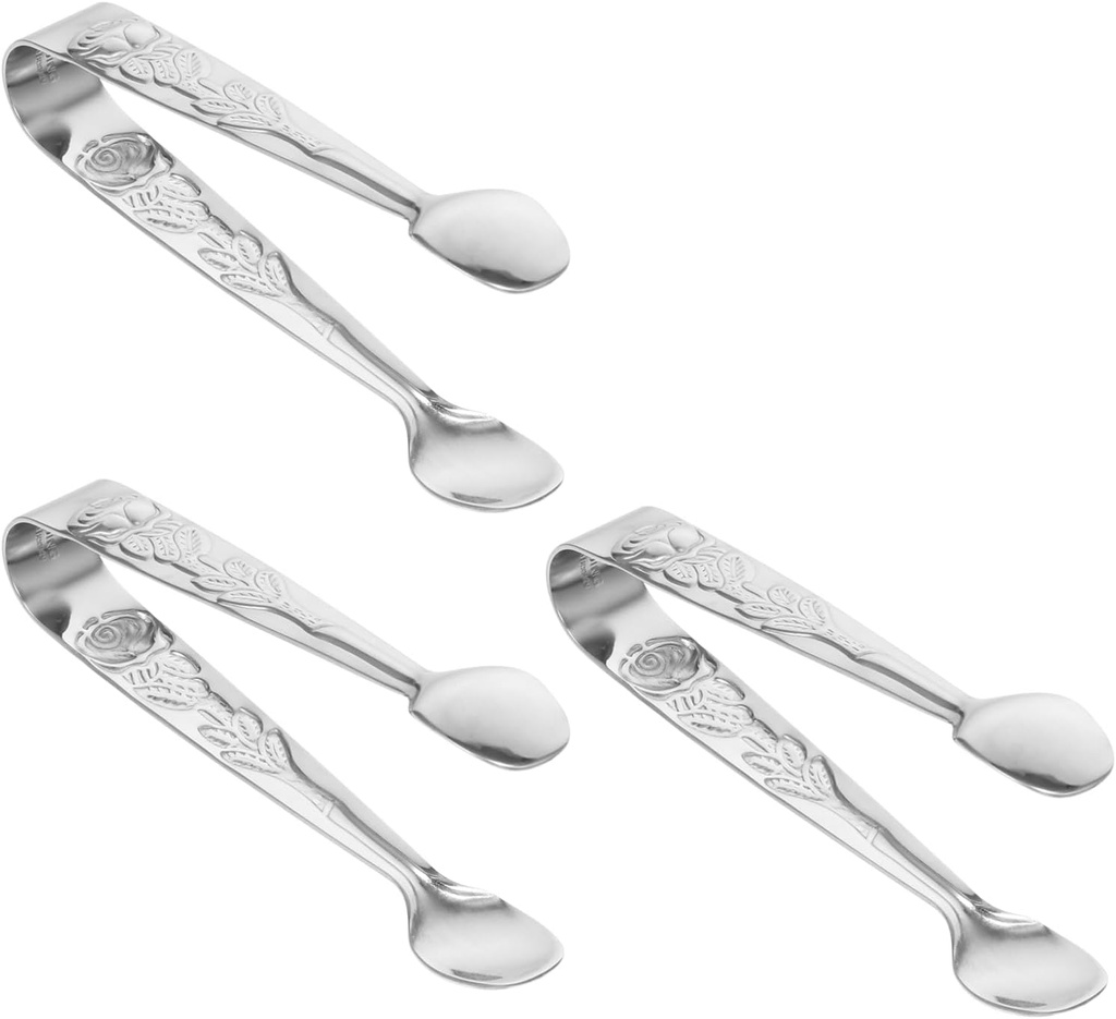 3pcs Ice Tongs and Scoops Stainless Steel Food Tongs Smooth Edges Thickened Handle for Cube Sugar