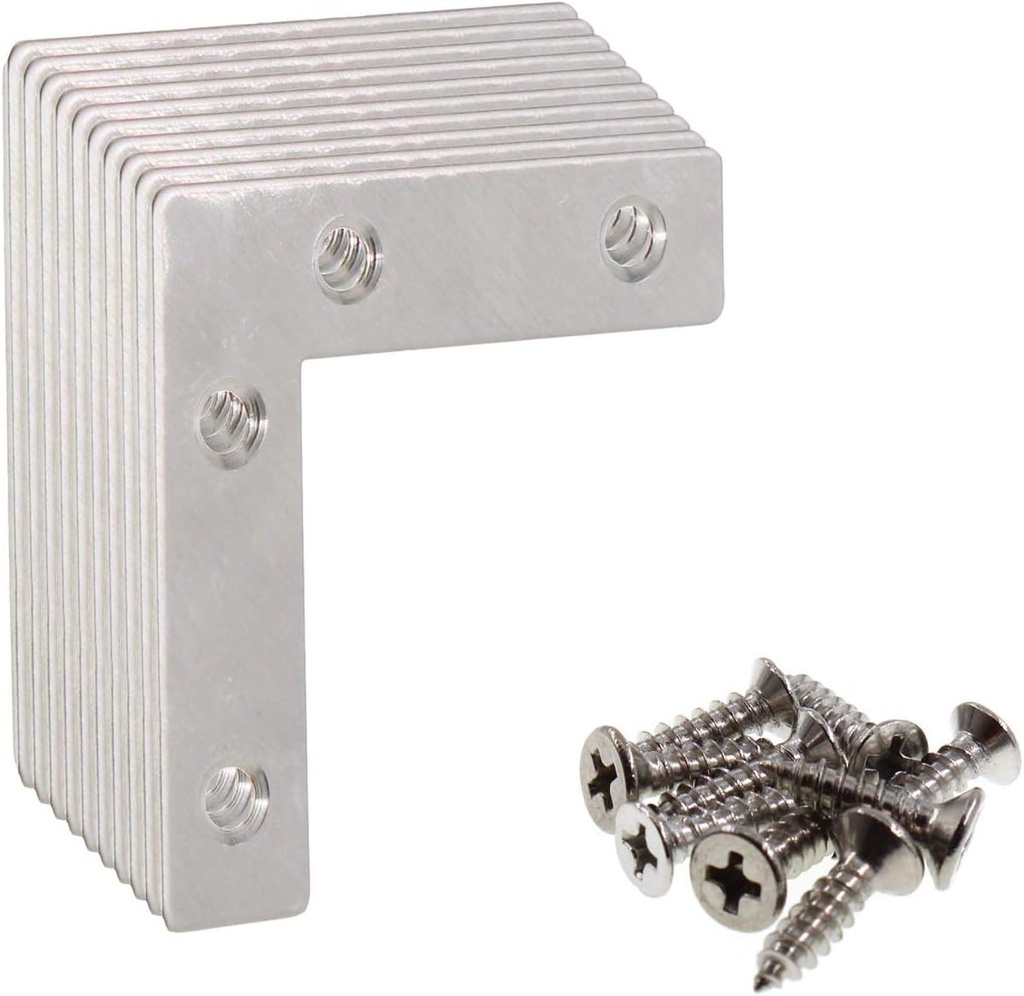 Stainless Steel L Shape Flat Corner Brace Bracket for Wood, Metal Fixing Joining Support Brace for Shelves, Furniture and Cabinet 10 Pack (40x40mm)