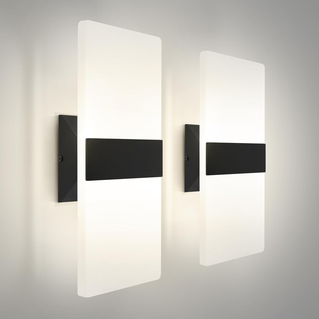 ASD 14 Inch LED Indoor Wall Sconce - Modern Interior 24W 120V 2700K-5000K Adjustable Dimmable Wall Mounted Light Fixtures, Acrylic Glass Wall Lights for Stairway, Hallway - ETL, Matte Black 2 Pack