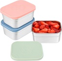 Caperci 3-Pack Stainless Steel Snack Containers with Silicone Lids - 10oz Reusable Small Food Storage Containers for Snacks & Deli Foods, Leak-Proof, Easy Open & BPA-Free (290ML)
