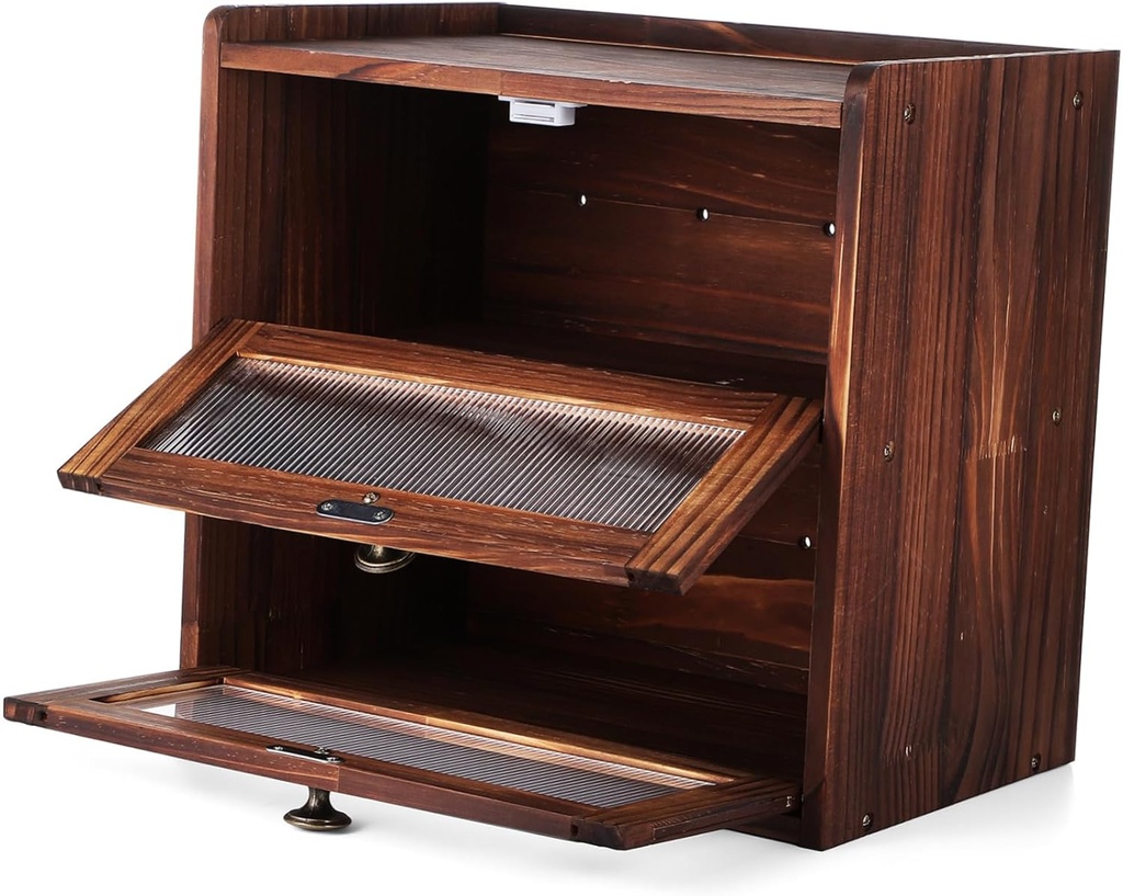 ABOOFAN Double Layer Bread Box for Kitchen Counter Airtight Storage with Ventilation Versatile Organizer for Bread Fruits Spices Rustic Farmhouse Design