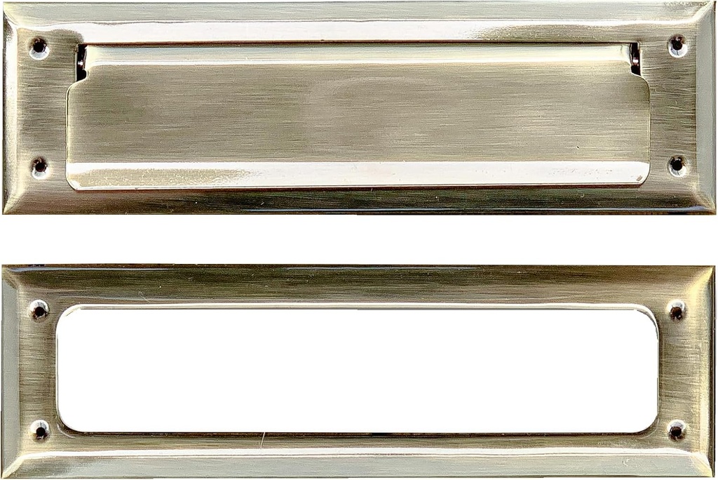 Solid Steel Antique Brass Color | Mail Slot Fits to Most Doors | Outer Size 10 Inches by 3 inches | Set with Front and Rear Piece and Screws | Easy Installation and Long Lasting