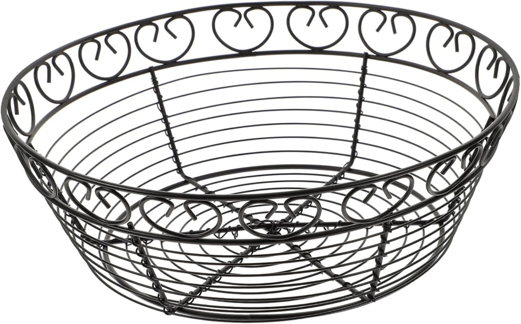 LIFKOME Iron Fruit and Vegetable Storage Basket Small Round Black Metal Bread Basket for Kitchen Countertop Sturdy Wire Design for Snacks