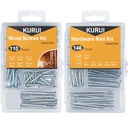KURUI Hanging Nails and Wood Screws Assorted Kit 256PCS - 110 Philips Flat Head Screws, 146 Picture Hanging Nails, 6 Sizes Small Screws Assortment With Organizer Box