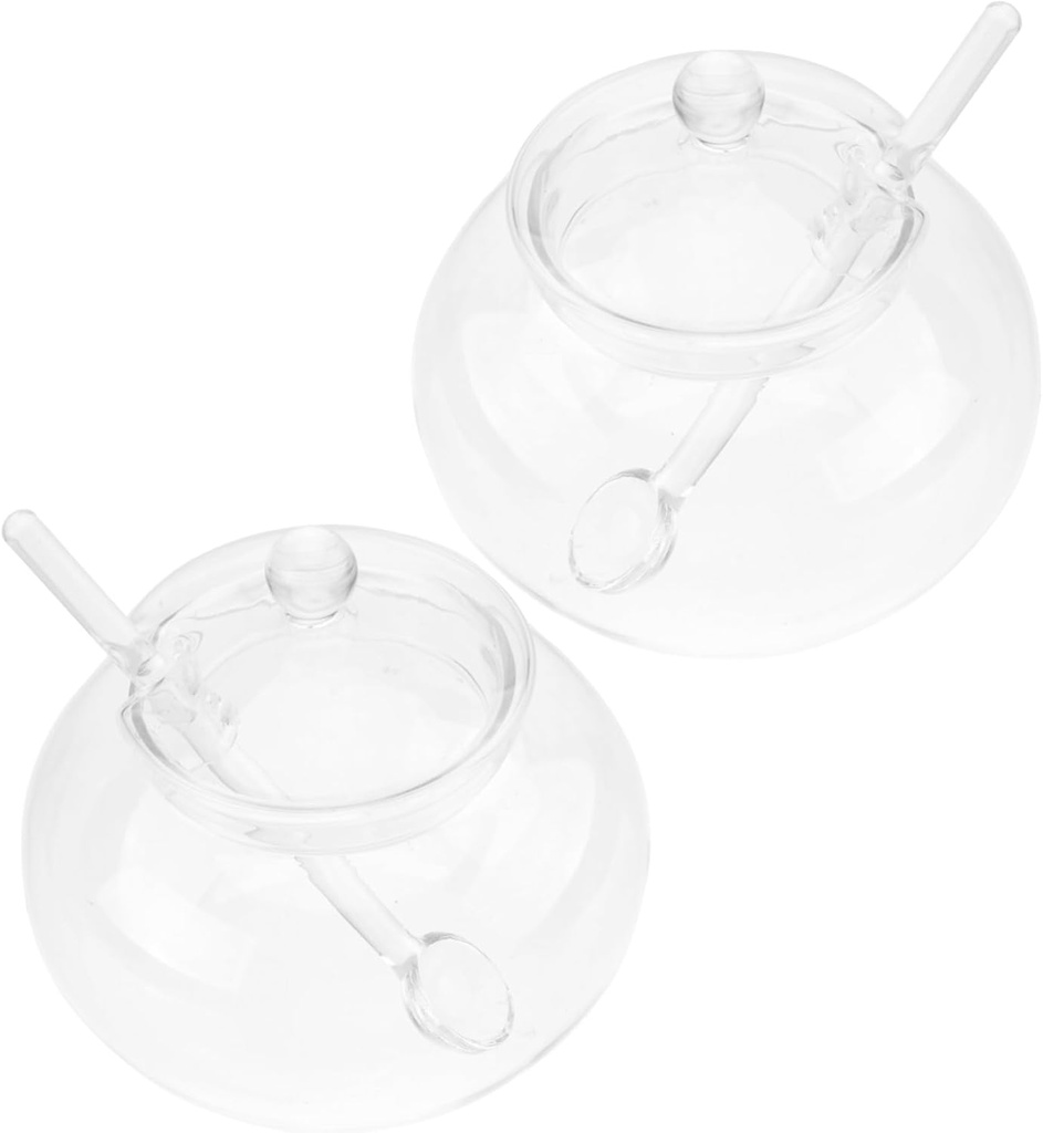 Mini Honey Jar Spoon Glass Sauce Jar for Honey Sugar Spices Food Storage Jar Sauce Container Lid 2 Sets