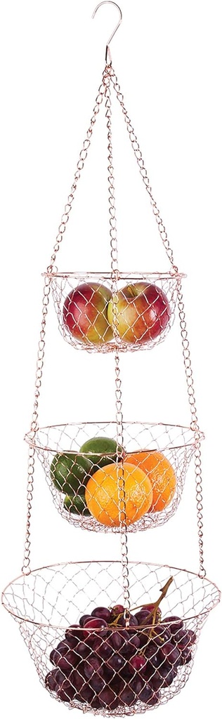 Fox Run 3-Tier Copper Kitchen Hanging Fruit Baskets, 32 Inches