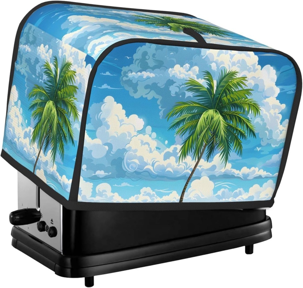 Summer Beach Palm Tree Toaster Cover 2 Slice Washable Bread Maker Cover Decorative Kitchen Small Appliance Covers Dust Protection Stain Resistant Bread Machine Protector with Top Handle