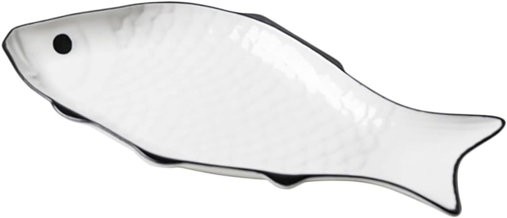 PRETYZOOM Fish Shaped Steamer Plate Large Ceramic Plate Microwave Food Serving Bowl