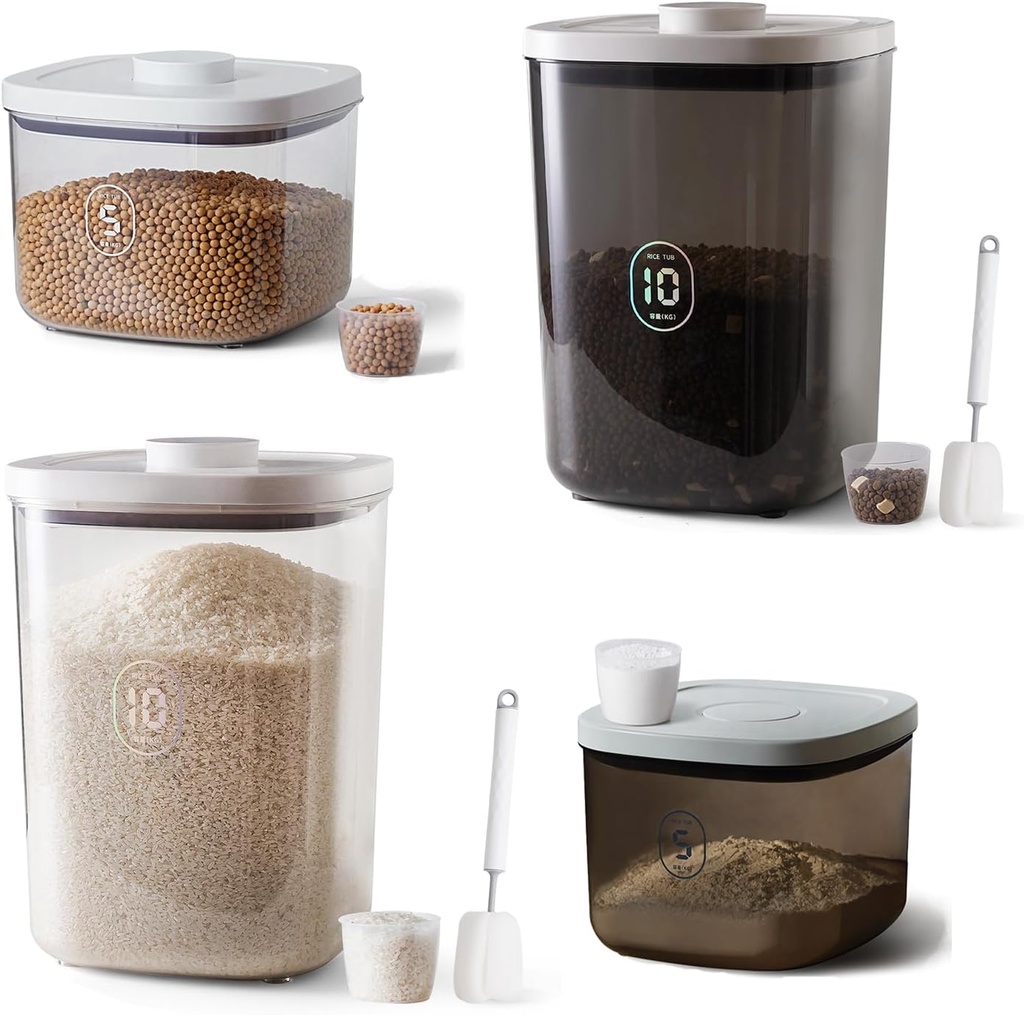 Rice Dispenser 4 PCS, Rice Container Storage with Measuring Cup Food Cereal Container Bins Household for Kitchen Pantry Organization