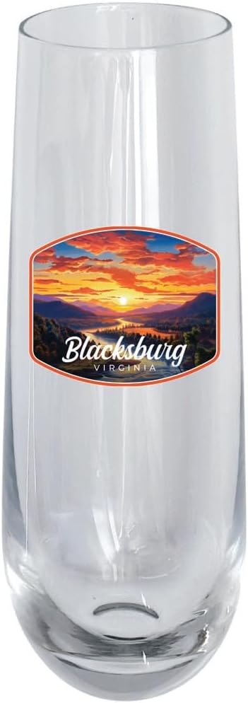 R and R Imports Blacksburg Virginia Blue Ridge Sunset Design Souvenir 10oz Champagne Flute 2-Pack