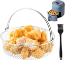 Air Fryer Basket, 8inch With Basting Brush Accessories, Air Fryer Replacement Accessory Mesh Basket with Handle, Safe Air Fry Basket for Air Fryer, Instant Pot, Oven