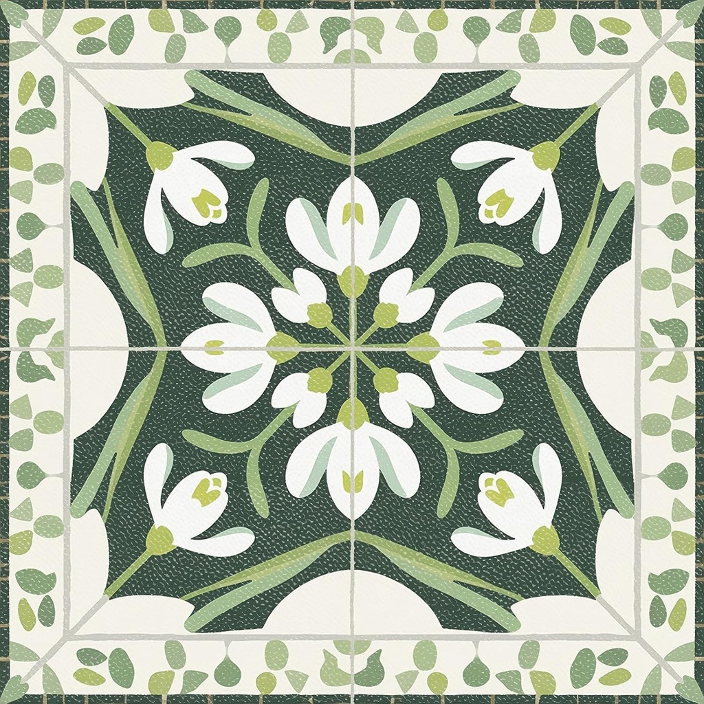 10PCS 12x12 Inch Green Snowdrop Botanical Pattern Floor Tiles Peel and Stick Removable Self Adhesive DIY Vinyl Flooring Stickers for Kitchen Bathroom Living Room Entryway Home Decor