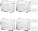 Adhesive Bins for Cabinet Doors Storage, 4 Pcs Plastic Wall Mounted Shower Caddy Hanging Storage Organizer Bins for Sink Refrigerat Bathroom Kitchen Clear Green 5.9''×3.1''×4.5''
