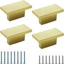 4Pcs 1.5"(39mm) Rectangle Drawer Knobs, Brushed Gold Cabinet Knobs, Solid Zinc Alloy Kitchen Hardware Pulls for Dresser, Cupboard, Bathroom Vanity