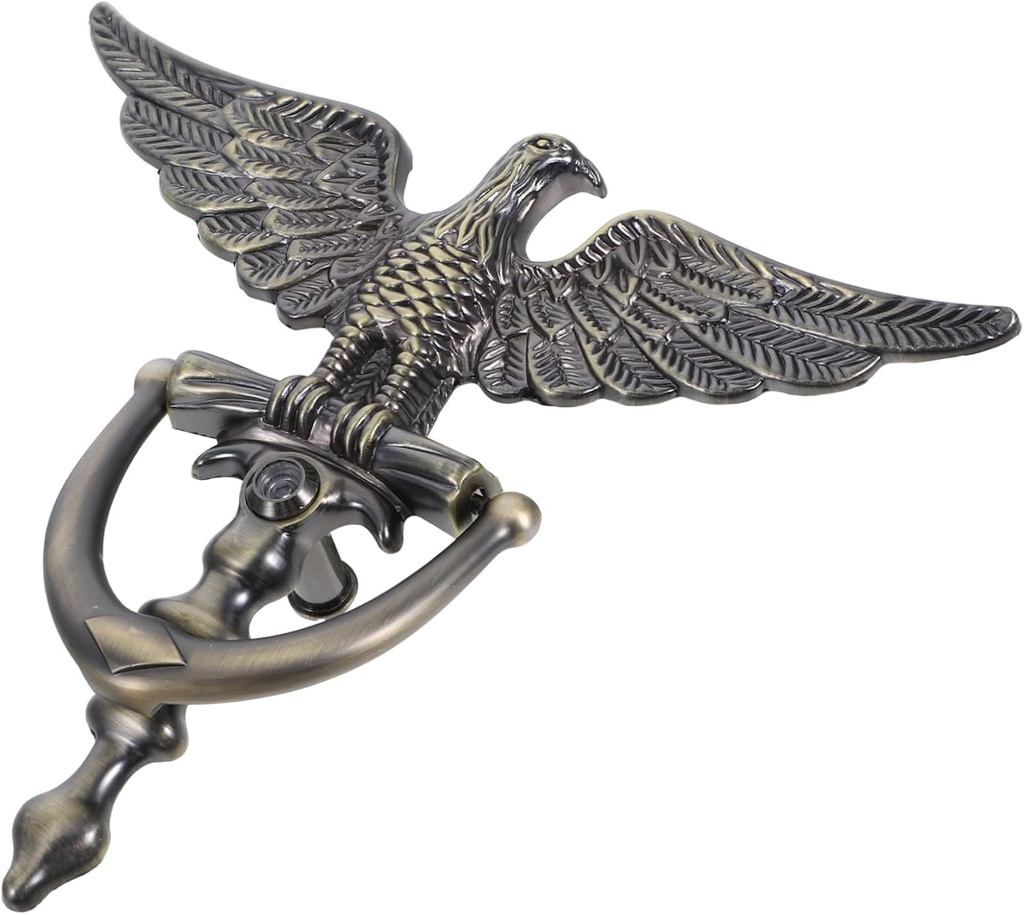 Angoily Door Knockers for Front Door, Eagle Head Zinc Alloy with Peephole Antique Front Door Decor Security Knocker Easy Installation Elegant European Style for Home Entry