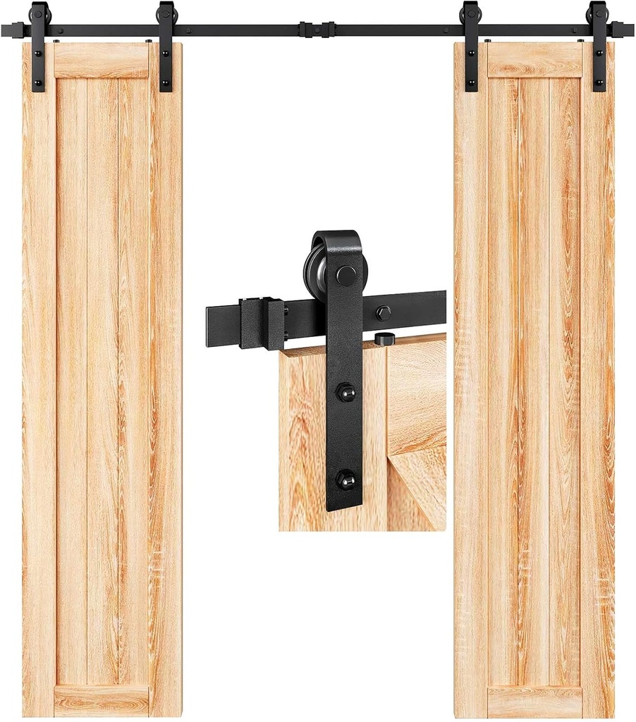 EaseLife 6FT Double Door Sliding Barn Door Hardware Track Kit,Basic J Pulley,Slide Smoothly Quietly,Easy Install (6FT Track Kit for Double 18" Wide Door)