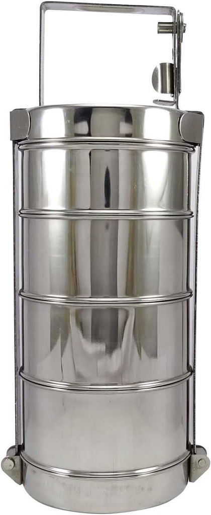 4 Tier Stainless Steel Lunch Box Indian Tiffin Round Food Container Carrier Set