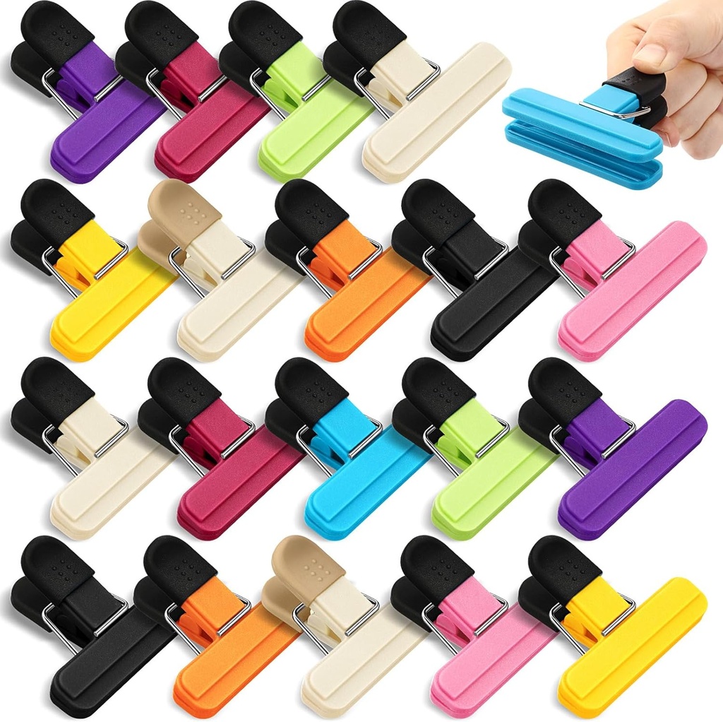 20 Pcs chip Bag Clips Plastic Food Bag Clips with Heavy Duty, Heavy Seal Grip Food Clip for Snack Storage Home Office School 3.07 x2.56 x 1.46 inch(Multicolor)