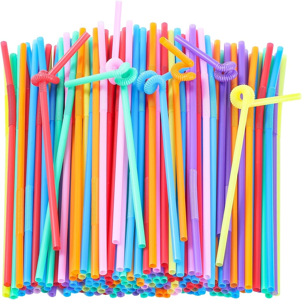 [100 Pack] 10.24" High Extra Long Flexible Plastic Straws, Disposable Drinking Straws, Colorful Bendy Straws - Assorted Colors