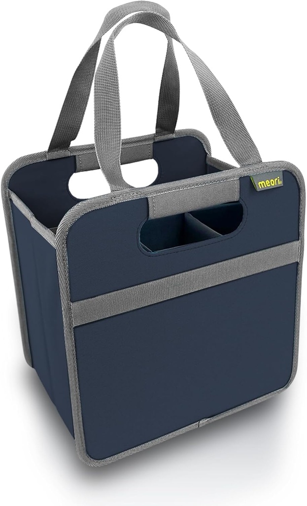 meori Foldable 6 Bottle Wine Tote Marine Blue Organize Crate Glass Dividers Stylish Travel Storage Box Liquor Spirits Tastings Grocery Shopping Hostess Gift (A100616)
