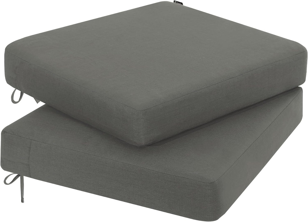 Favoyard Outdoor Chair Cushion 19 x 19 x 3 Inch Rainproof & 3-Year Fade Resistant Patio Furniture Cushions with Removable Cover and Adjustable Ties for Garden Sofa Couch Pads Set of 2, Dark Gray