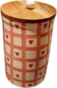 Ceramic Valentines Day Heart Candy Cookie Jar Canister With Wooden Lid 7 x 5 Inches Tan White Red Pink