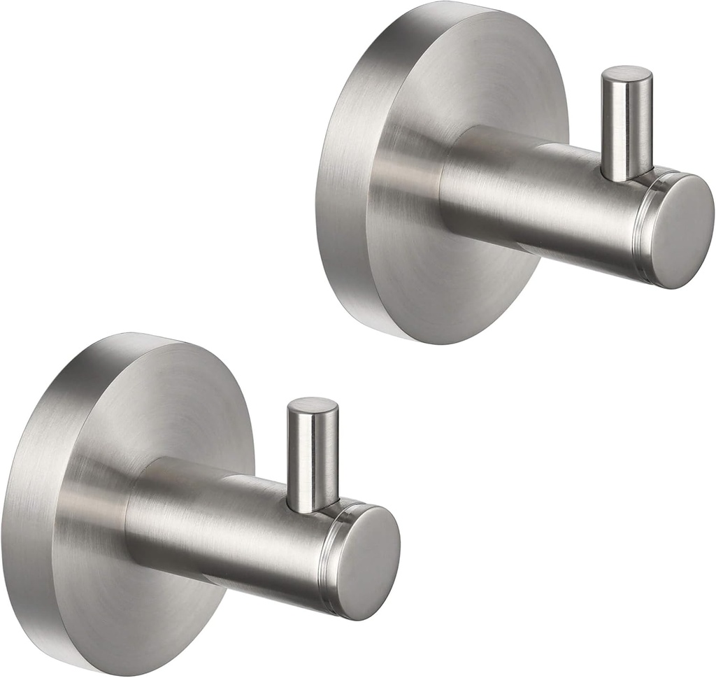 KIBI Circular Wall Mounted Bathroom Towel and Robe Hooks | 2-Inch Solid Brass Heavy-Duty Hooks for Towels, Robes, and Accessories, Rust-Resistant | Brushed Nickel, KBA1401, Pack of 2