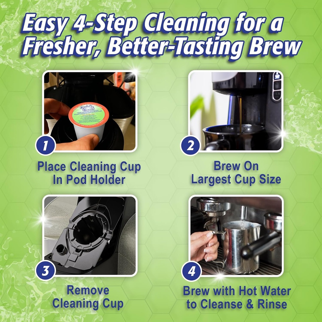 Quick & Clean [6-Pack] Keurig Cleaning Pods - K Cup Cleaner Pod For Keurig - 2.0 Coffee Machine Compatible, Removes Stains, Non-Toxic and Eco-Friendly