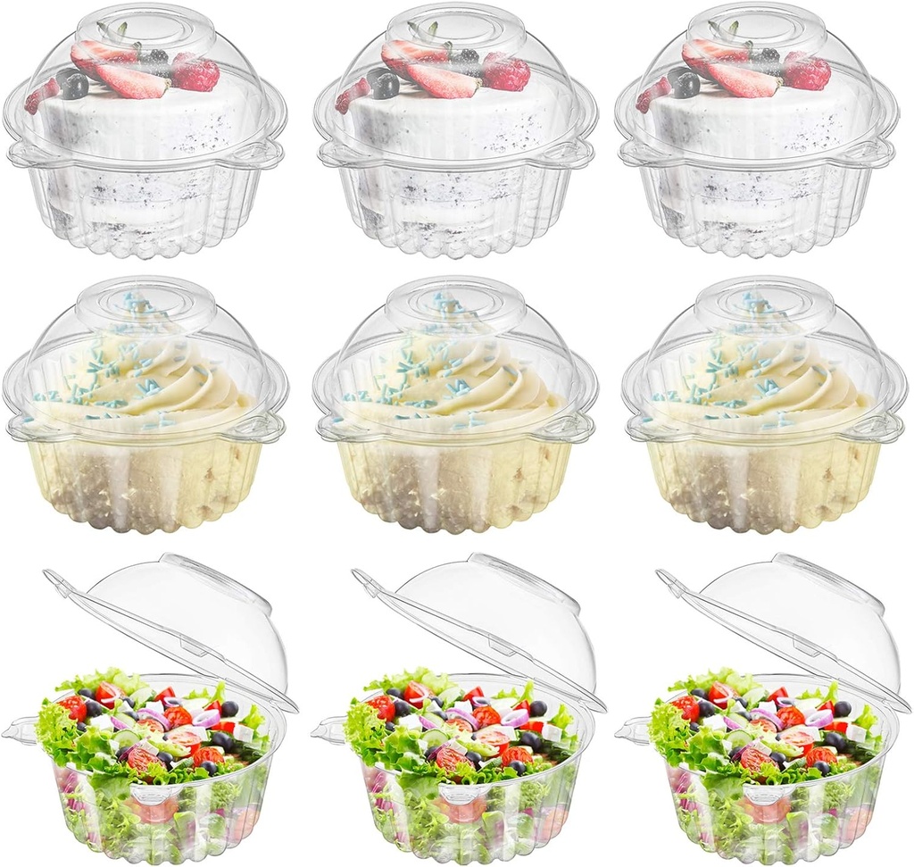 Bekith 150 Pack Individual Cupcake Holder, Thick Clear Plastic Dome Single Cupcake Carrier Muffin Container Holders Cases Boxes Cups for Sandwich, Hamburgers, Fruit, Salad, Party Favor Cake