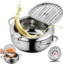 Japanese Deep Fryer Pot Extra Large, Japanese Deep Fryer with Temperature Gauge, Japanese Frying Pot with Oil Drain, Japanese Deep Frying Pot (11in/4.2L)