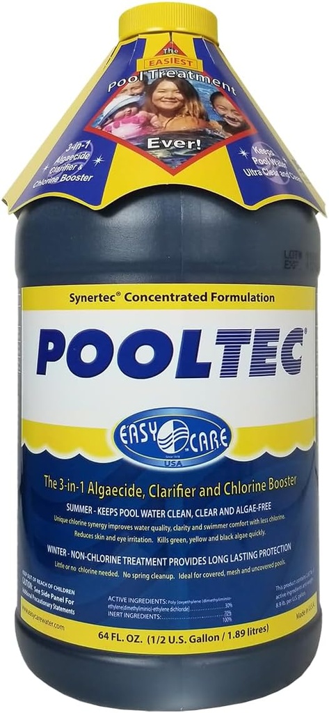 EasyCare 30064 PoolTec Algaecide, Clarifier and Chlorine Salt Cell Booster, 64 oz. Bottle