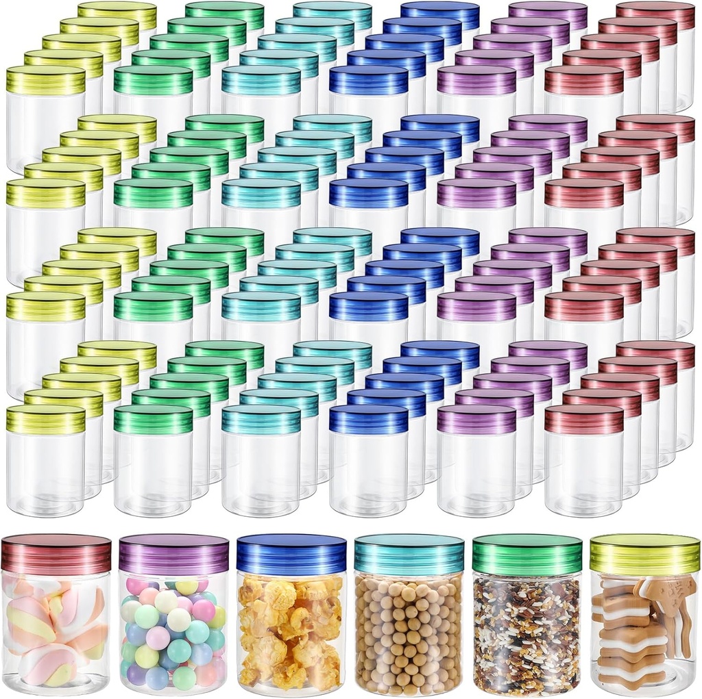 120 Pcs 8 oz Plastic Jars with Lids Clear Round Leakproof Storage Containers Empty Refillable Plastic Jars for Travel Storage Face Creams Kitchen Household Food Spice (Soft Color)
