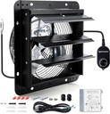 12 Inch Wall Mounted Shutter Exhaust Fan with Thermostat and Speed Controller for Attic, Greenhouse, Shed, Garage, Chicken Coop, Shop, Barn Ventilation, 970 CFM Louvered Vent Fan, Black