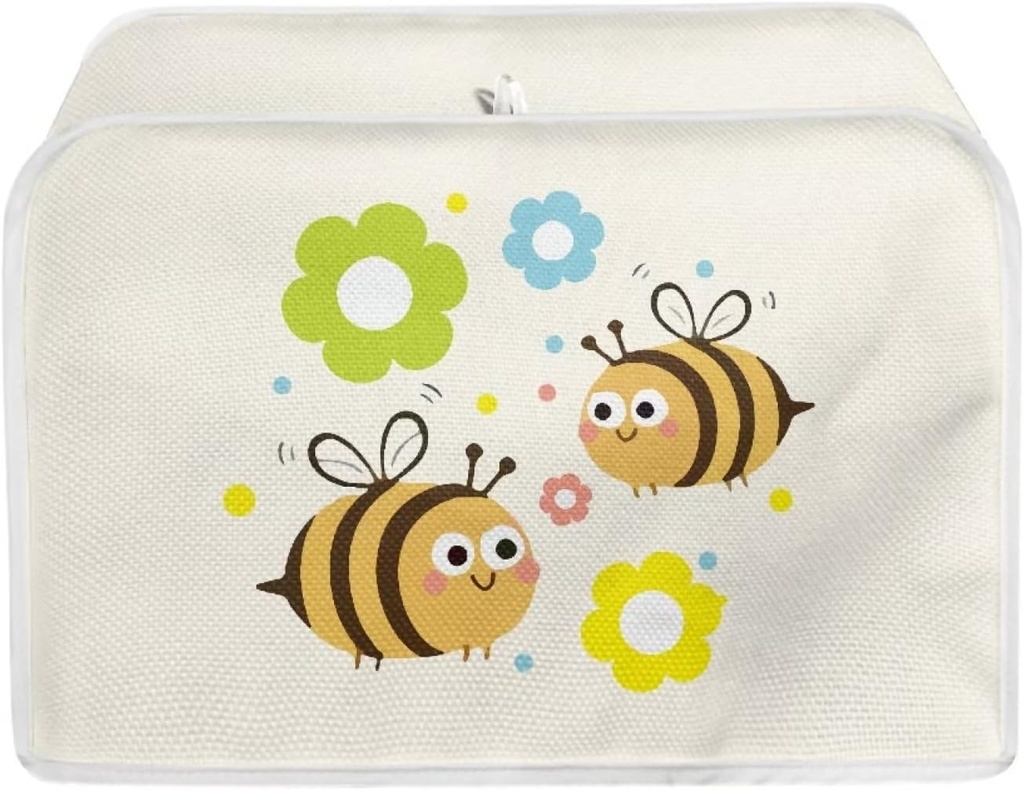 Cute Bee Flower Print Toaster Cover 2 Slice, Kitchen Appliance Decorative Dustproof Bread Maker Cover Women Gift