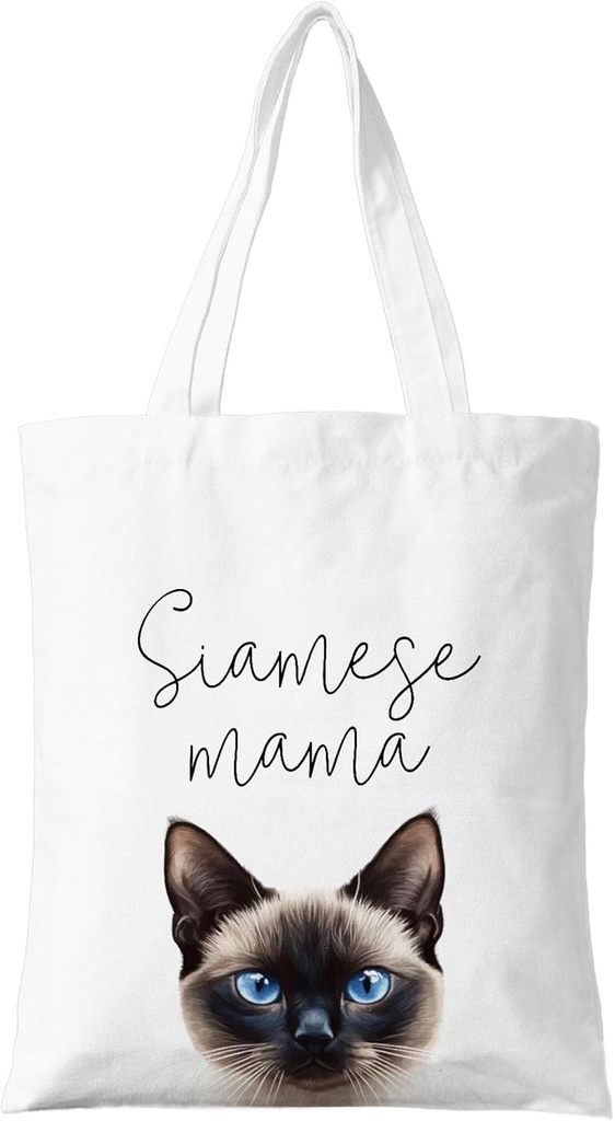 Siamese Mama Canvas Tote Bag for Women, Cat Lovers Gift for Cat Mom, Birthday Christmas Cute Siamese Gifts For Women, Tote Bag for Work College Travel. (100)