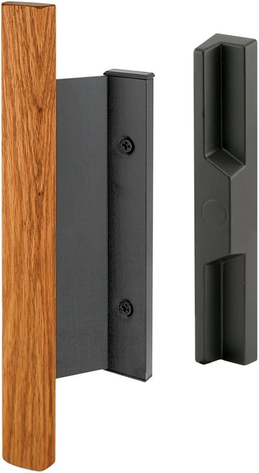 Prime-Line C 1091 Diecast Black, Sliding Door Handle Set with Hard Wood Handle (Single Pack)