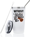 Onebttl Violin Gifts Themed Tumbler for Women, Men, Gift for Violinists, Violin Teachers, Lovers, 20oz Stainless Steel Tumbler with Lid, Straw & Brush- Without, White